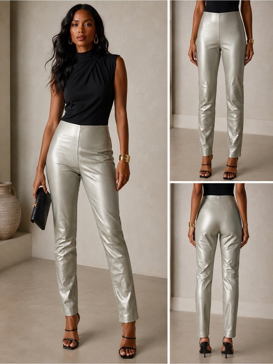 Dkny Pants - Vintage Y2K DKNY Metallic Silver Genuine Leather Pants - Sz 6